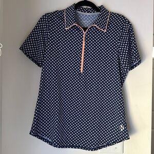 Jofit Golf Shirt Medium Blue White Bow Polo